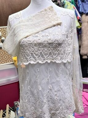 Soho Girls Cream Embroidered Mesh Top